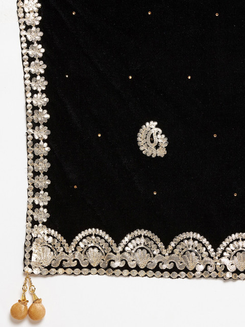 Clora Creation Women Black & Gold-Toned Ethnic Motifs Embroidered Dupatta with Gotta Patti - Image 2