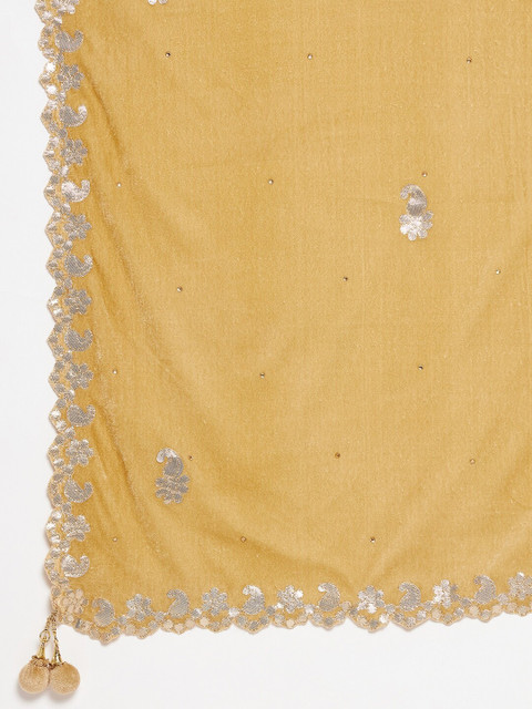 Clora Creation Beige & Gold-Toned Ethnic Motifs Embroidered Velvet Dupatta with Gotta Patti - Image 2