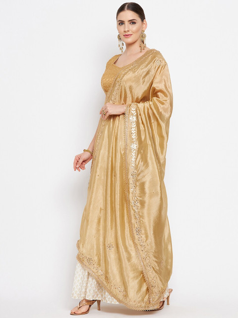 Clora Creation Gold-Toned Ethnic Motifs Embroidered Dupatta - Image 3