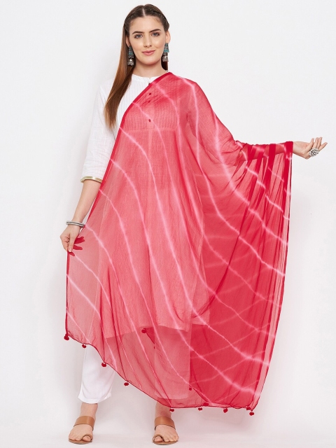 Clora Creation Red & White Striped Dupatta