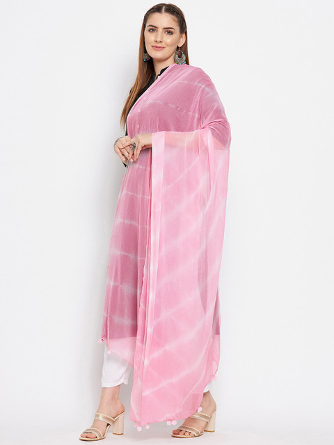 Clora Creation Women Baby Pink & White Striped Leheriya Dupatta - Image 3