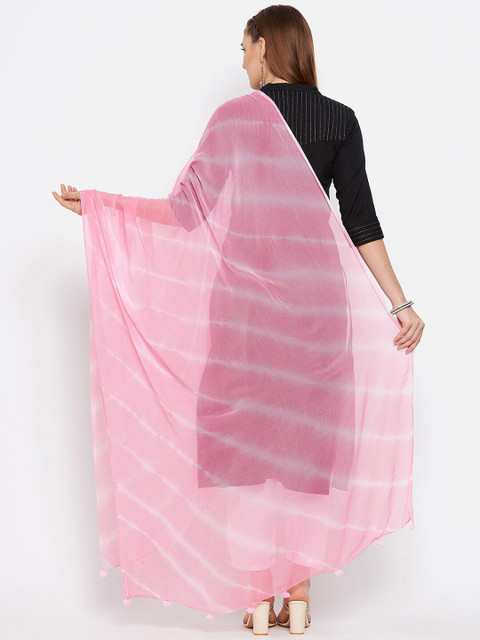 Clora Creation Women Baby Pink & White Striped Leheriya Dupatta - Image 4