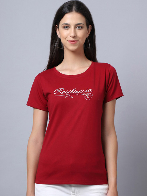 UnaOne Plus Size Women Pack Of 2 Maroon & Purple Typography Printed Pure CottonT-shirt - Image 2