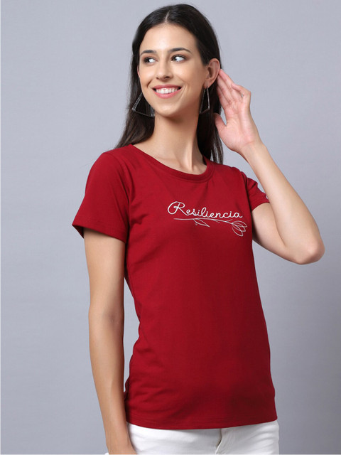 UnaOne Plus Size Women Pack Of 2 Maroon & Purple Typography Printed Pure CottonT-shirt - Image 3