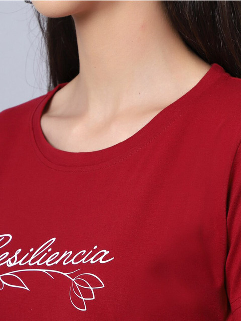 UnaOne Plus Size Women Pack Of 2 Maroon & Purple Typography Printed Pure CottonT-shirt - Image 7