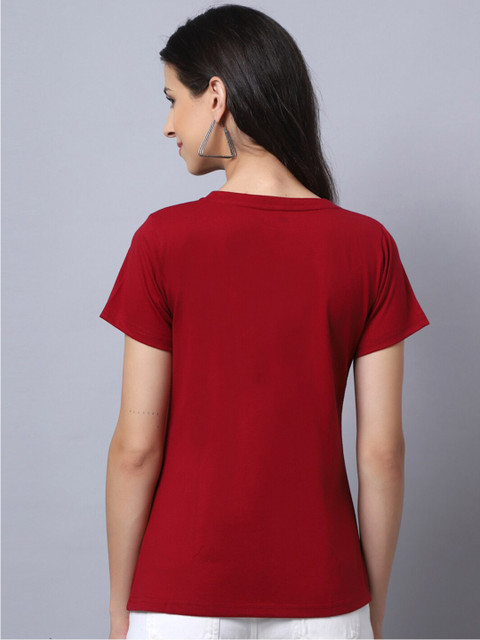 UnaOne Plus Size Women Pack Of 2 Maroon & Purple Typography Printed Pure CottonT-shirt - Image 4