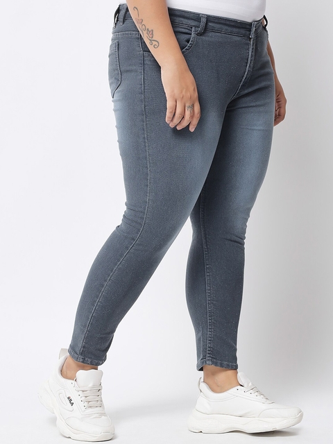MARC LOUIS Women Grey Cotton Slim Fit Jeans