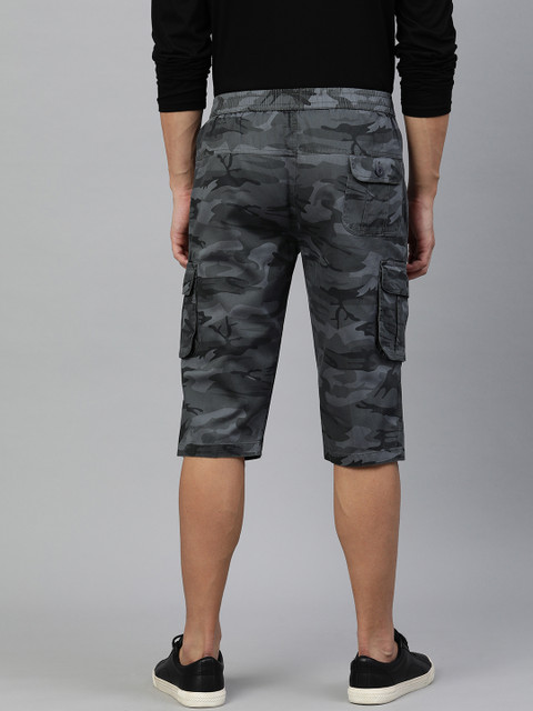 ADBUCKS Men Blue & Charcoal Grey Camouflage Printed Pure Cotton 3/4th Cargo Shorts - Image 3