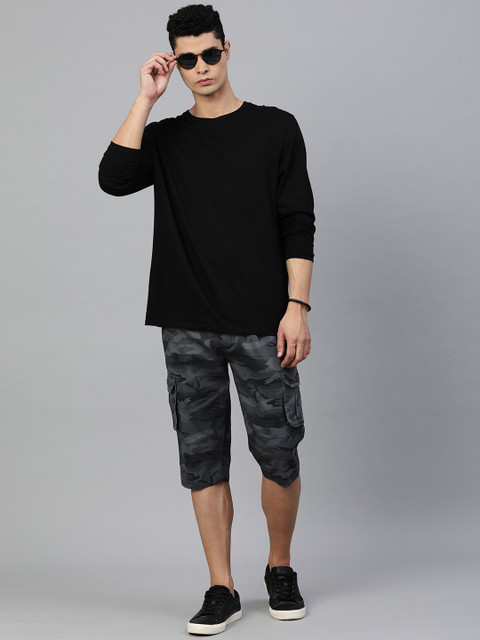 ADBUCKS Men Blue & Charcoal Grey Camouflage Printed Pure Cotton 3/4th Cargo Shorts - Image 4