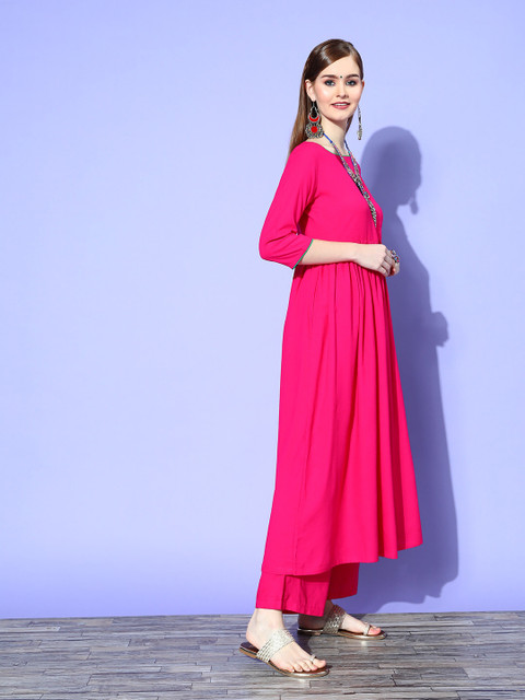 InWeave Women Solid Viscose Rayon Volume Control Kurta Set - Image 3