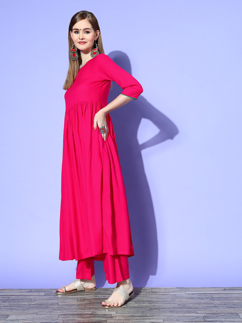 InWeave Women Solid Viscose Rayon Volume Control Kurta Set - Image 3