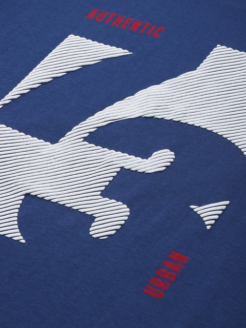 HERE&NOW Men Navy Blue & Off White Typography Printed Pure Cotton T-shirt - Image 2