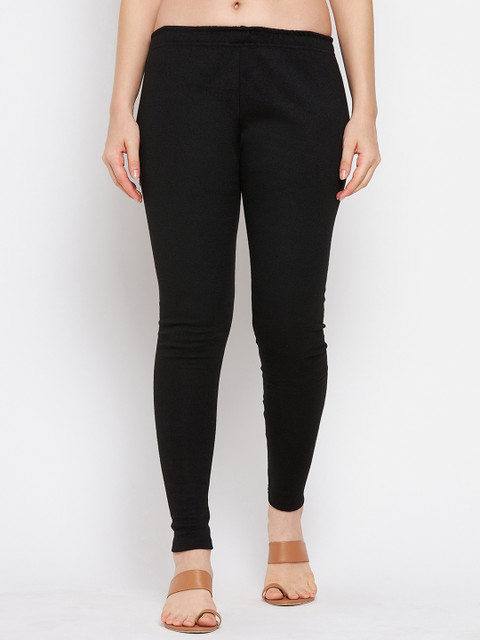 Clora Creation Women Black Solid Woolen Ankle-Length Leggings