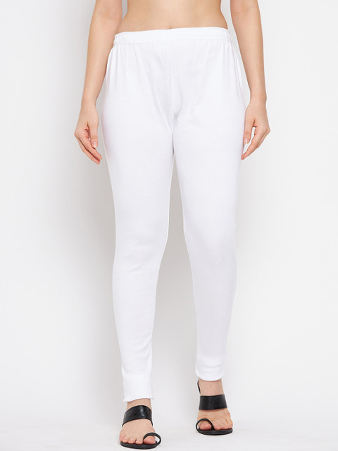 Clora Creation Women White Solid Woolen Ankle-Length Leggings