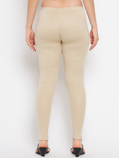 Clora Creation Women Beige Solid Ankle-Length Woolen Leggings - Image 4