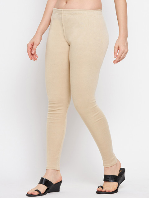 Clora Creation Women Beige Solid Ankle-Length Woolen Leggings - Image 3