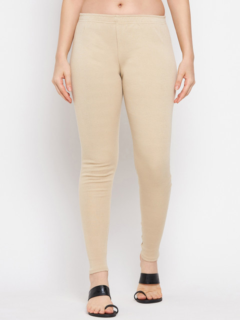 Clora Creation Women Beige Solid Ankle-Length Woolen Leggings