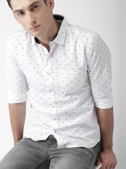 HIGHLANDER Men White Slim Fit Printed Casual Shirt