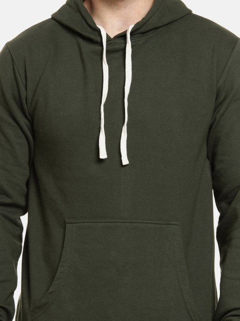 Campus Sutra Men Green Hooded Cotton Sweatshirt - Image 2