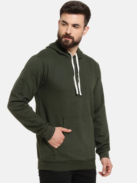 Campus Sutra Men Green Hooded Cotton Sweatshirt - Image 3