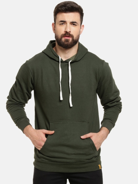 Campus Sutra Men Green Hooded Cotton Sweatshirt