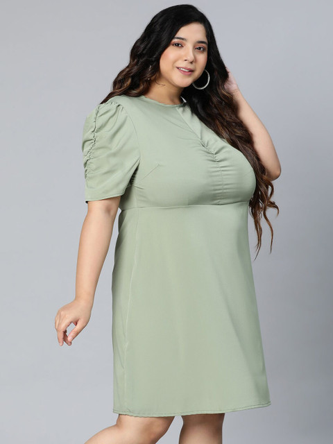 Oxolloxo Women Plus Size Green A-Line Polyester Dress - Image 3