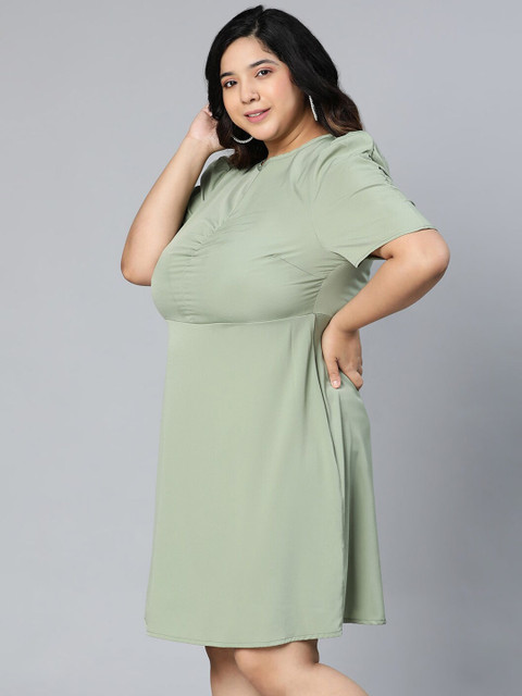 Oxolloxo Women Plus Size Green A-Line Polyester Dress - Image 4