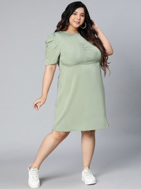 Oxolloxo Women Plus Size Green A-Line Polyester Dress - Image 6
