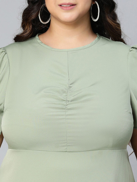 Oxolloxo Women Plus Size Green A-Line Polyester Dress - Image 2
