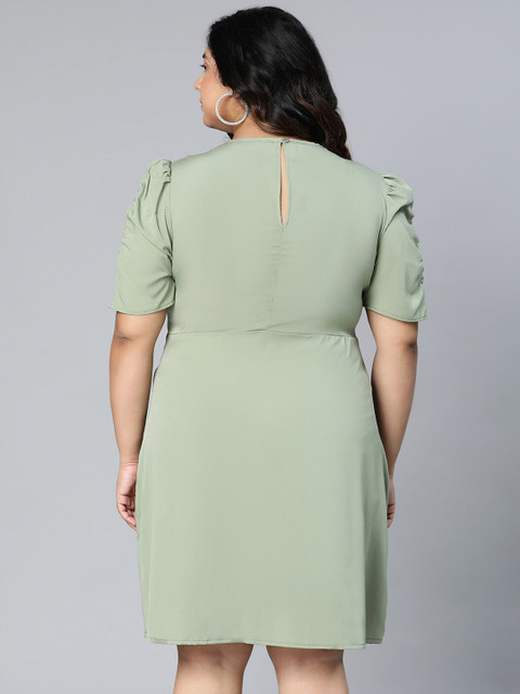 Oxolloxo Women Plus Size Green A-Line Polyester Dress - Image 5