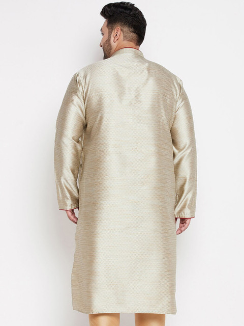 VASTRAMAY Men Beige Jacquard Silk Blend Kurta - Image 4