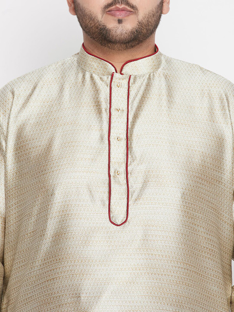 VASTRAMAY Men Beige Jacquard Silk Blend Kurta - Image 2