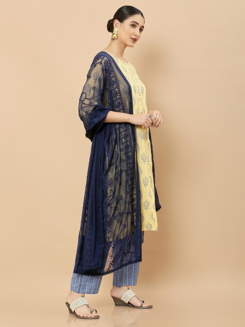 Soch Navy Blue Embroidered Dupatta - Image 3