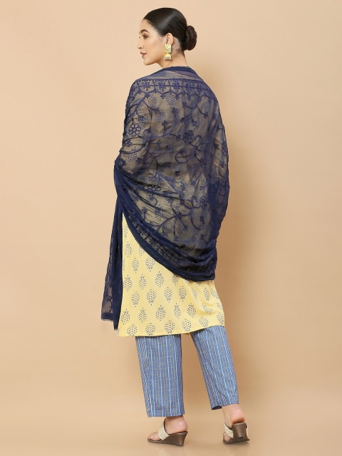 Soch Navy Blue Embroidered Dupatta - Image 4