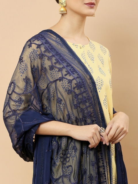 Soch Navy Blue Embroidered Dupatta - Image 2