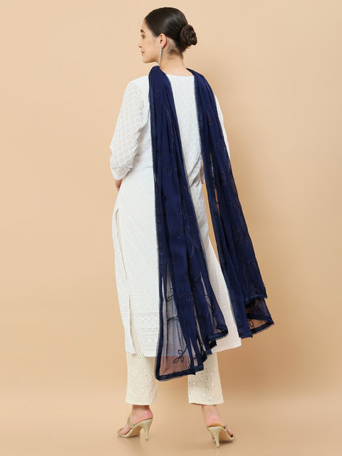 Soch Navy Blue Embroidered Dupatta with Thread Work - Image 4