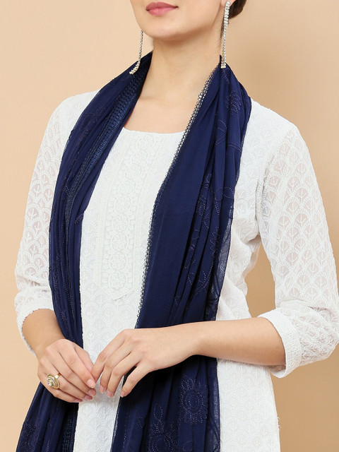 Soch Navy Blue Embroidered Dupatta with Thread Work - Image 2