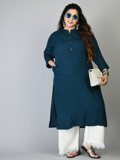 PrettyPlus by Desinoor com Women Teal Kurta - Image 5