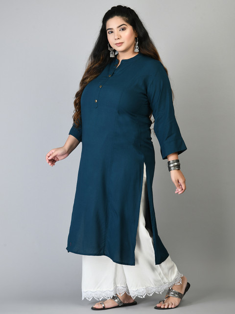 PrettyPlus by Desinoor com Women Teal Kurta - Image 3
