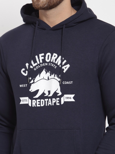 Red Tape Men Navy Blue Printed Hooded Sweatshirt - Image 3