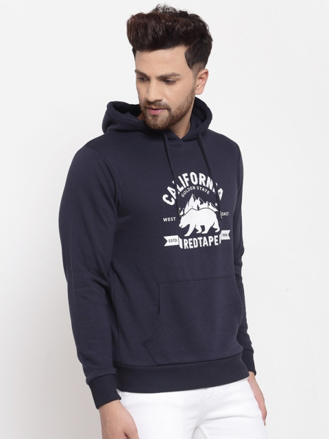 Red Tape Men Navy Blue Printed Hooded Sweatshirt - Image 5