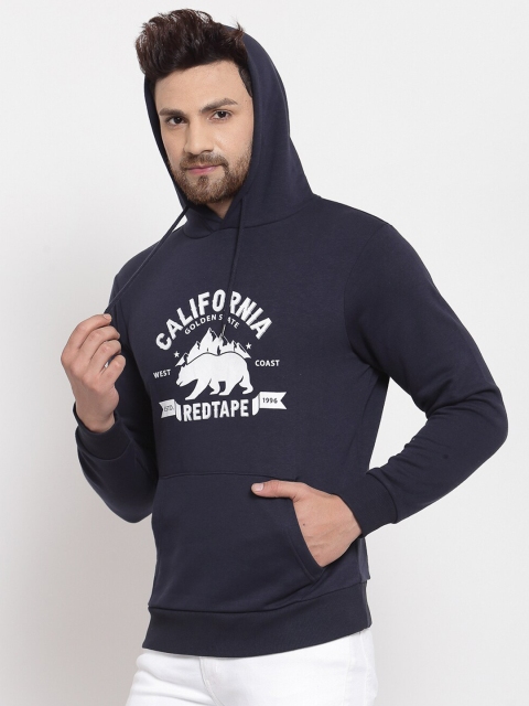 Red Tape Men Navy Blue Printed Hooded Sweatshirt - Image 4