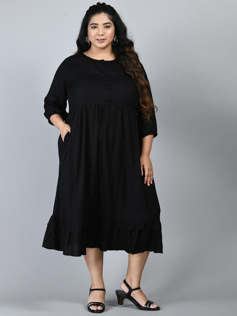 PrettyPlus by Desinoor com Black Plus Size Empire Midi Dress