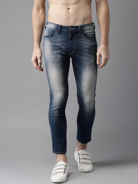 HERE&NOW Men Ankle Length Mid-Rise Skinny Fit Blue Clean Look Stretchable Jeans