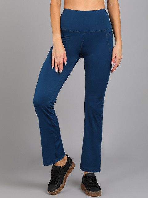 Rock Paper Scissors Women Blue Solid Flared Gym Tights