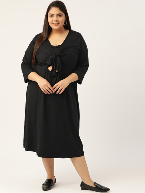 theRebelinme Plus Size Black A-Line Midi Dress
