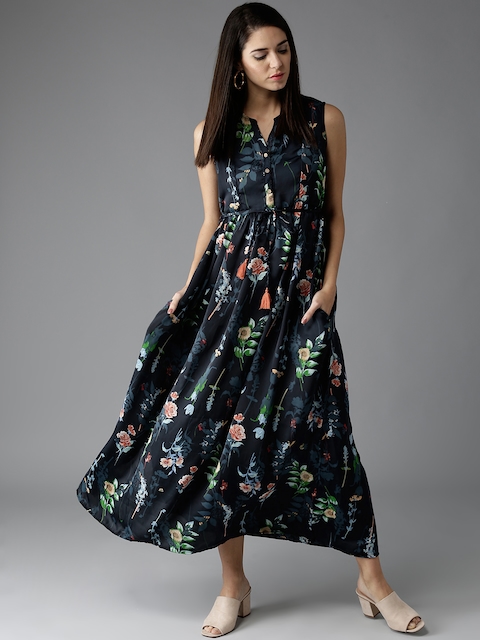 HERE&NOW Women Navy Printed Maxi Dress