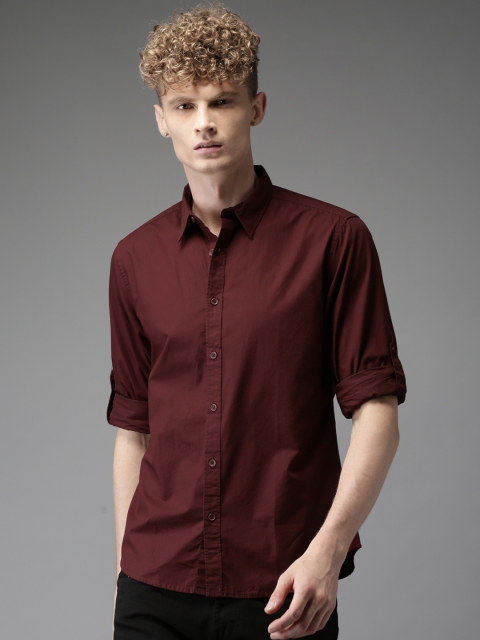 HERE&NOW Men Maroon Solid Casual Shirt