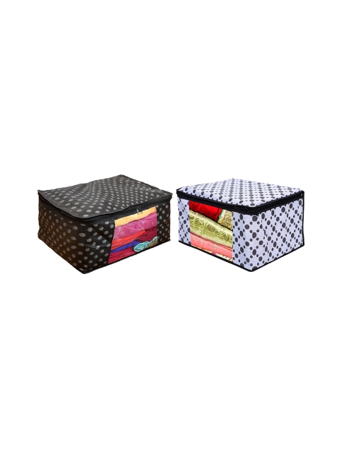 Home Fresh Set Of 2 Black & White Printed Wardrobe Cloth Organizer - Image 3