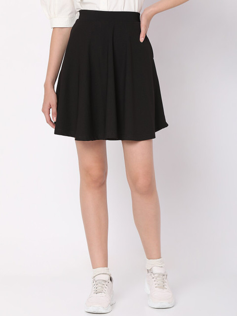 Smarty Pants Women Black Solid Above Knee Length Flared Skater Skirts